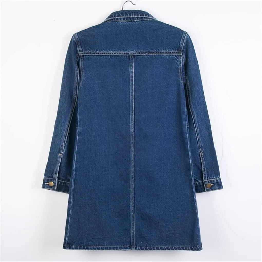 Women Denim Jackets Spring Autumn Long Sleeve Mid-Length Jean Coat Fashion All Matched Outerwear