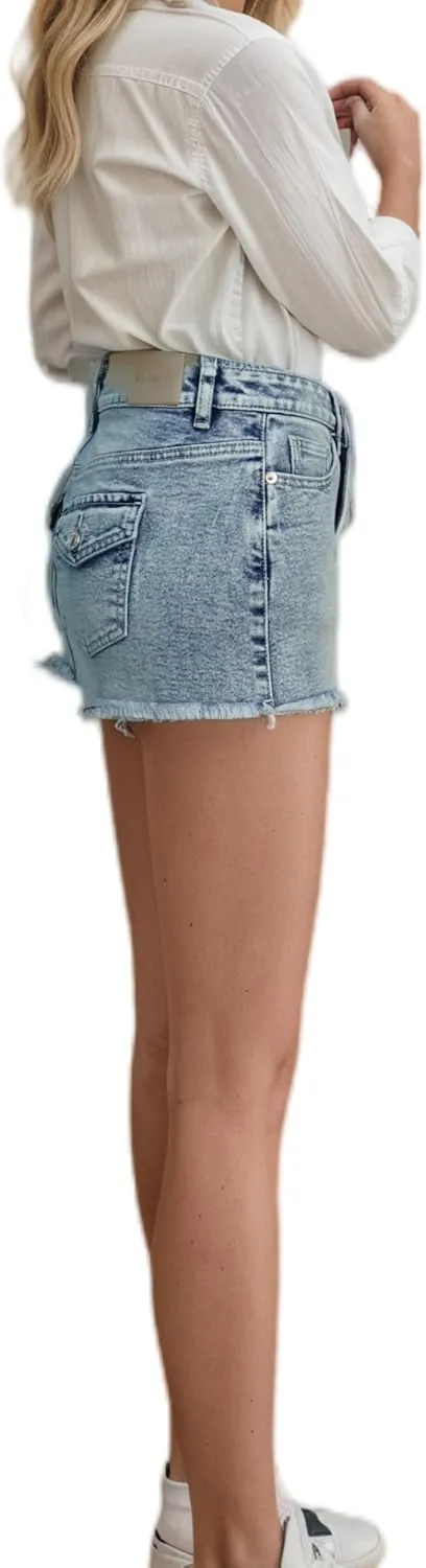 Women Denim Skirt with Shorts Mini Skort - Casual Jean Skirts with Raw Hem & Pockets