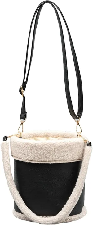 Women Fall Faux Shearling Tote Bag 2024 Vintage Lamb Wool Bucket Bag Versatile Shoulder Crossbody Bag Plush Handbag