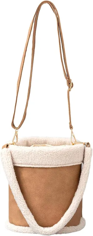 Women Fall Faux Shearling Tote Bag 2024 Vintage Lamb Wool Bucket Bag Versatile Shoulder Crossbody Bag Plush Handbag