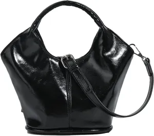 Women Handbag Patent Leather Soft Bucket Bag