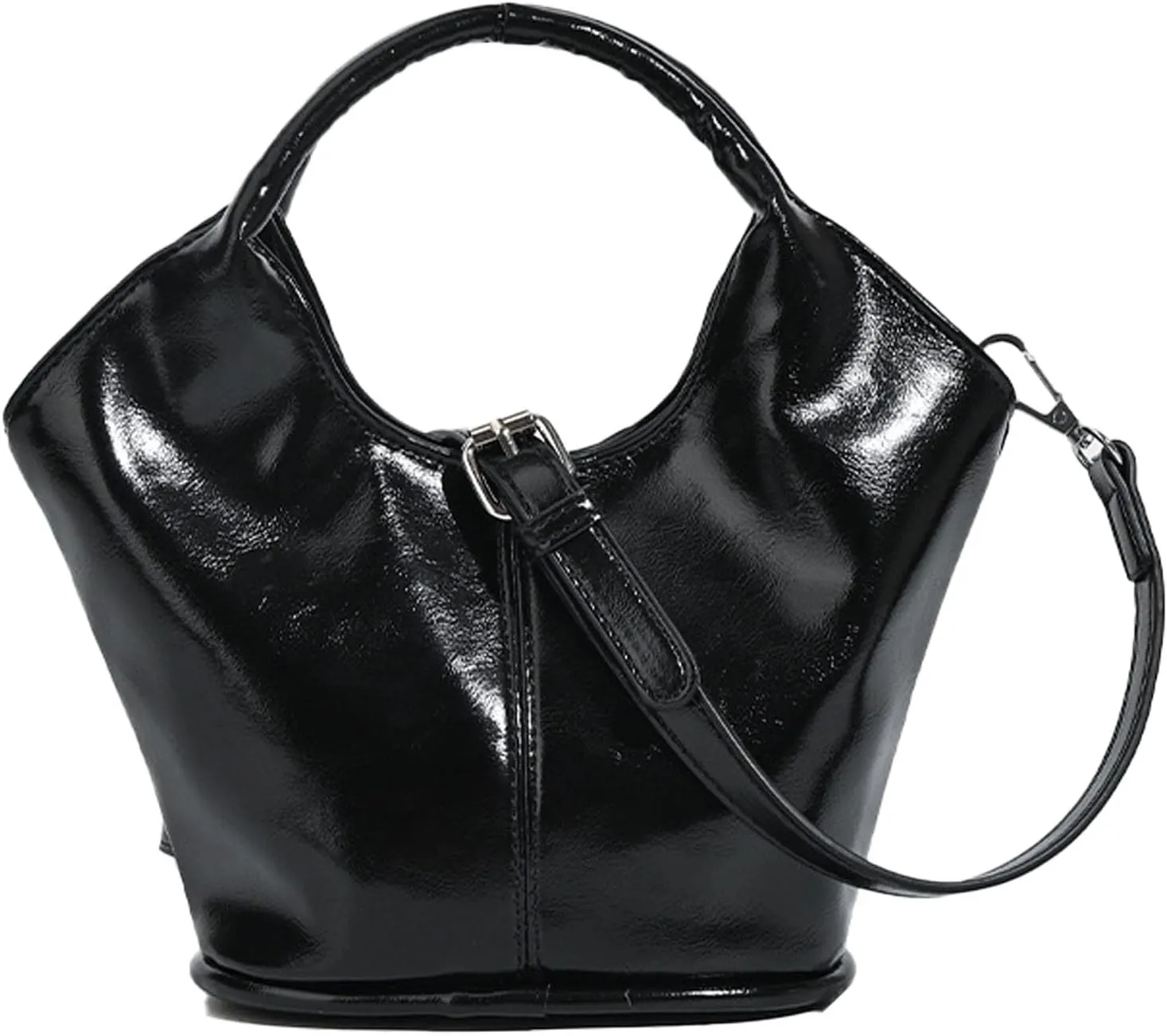 Women Handbag Patent Leather Soft Bucket Bag