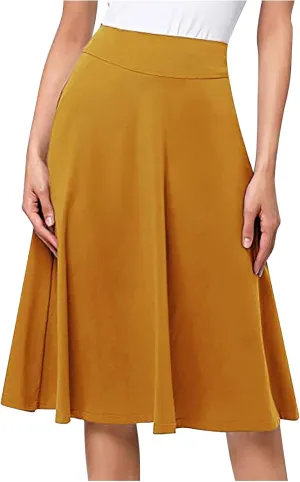 Women High Waist A-Line Skirts Summer Casual Knee Length Flowy Flared Skirts Elegant Comfy Solid Versatile Skirt