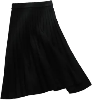 Women Knitted Midi Skirt A-Line High Waist Pleated Skirt Spring Winter Casual All Match Skirt