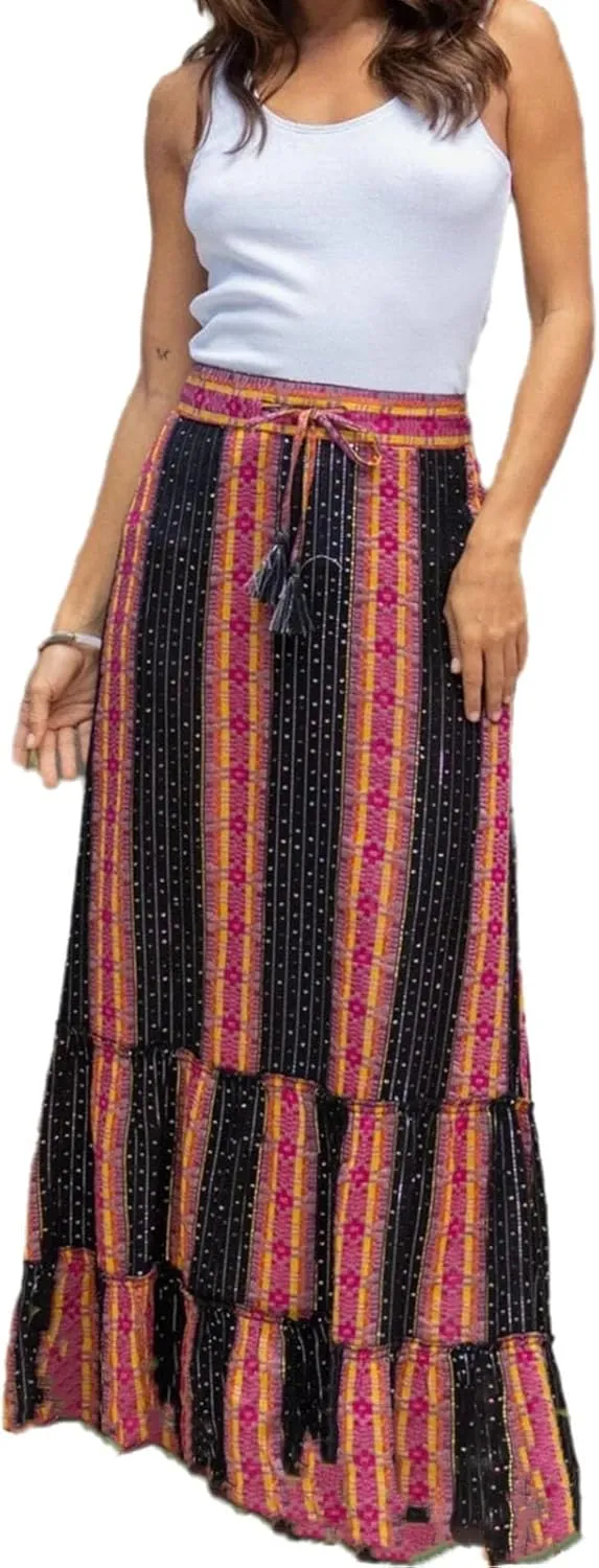 Women Long Skirt Prints High Waist Loose Pleated Ruffle Flowy Maxi Skirt Beach Vacation Outfits Boho Skirt