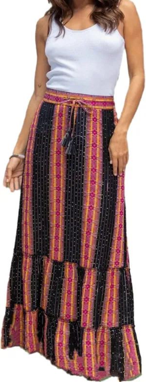 Women Long Skirt Prints High Waist Loose Pleated Ruffle Flowy Maxi Skirt Beach Vacation Outfits Boho Skirt