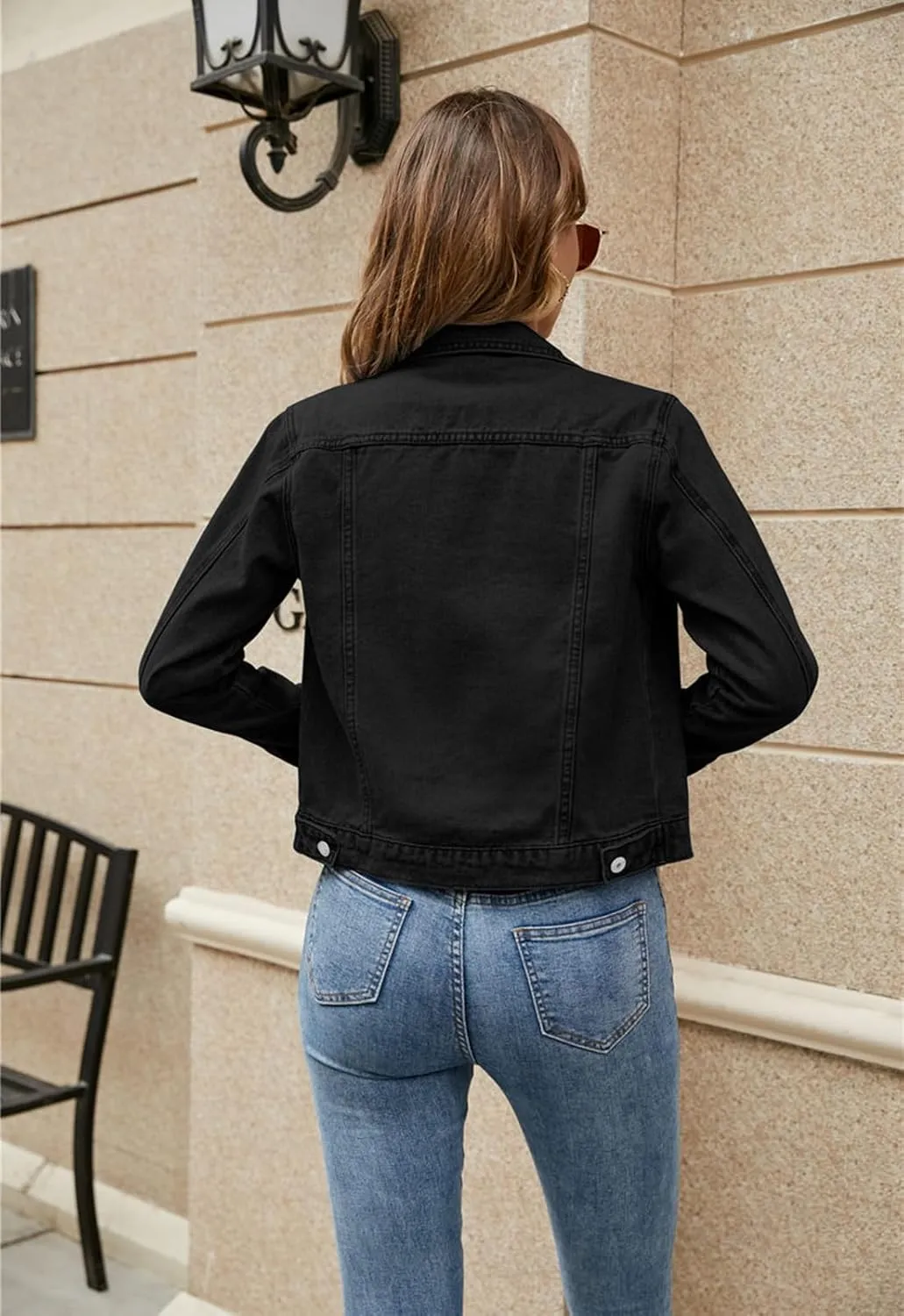 Women 's Basic Denim Jacket Casual Long Sleeve Button Down Stretchy Jean Jacket Coat