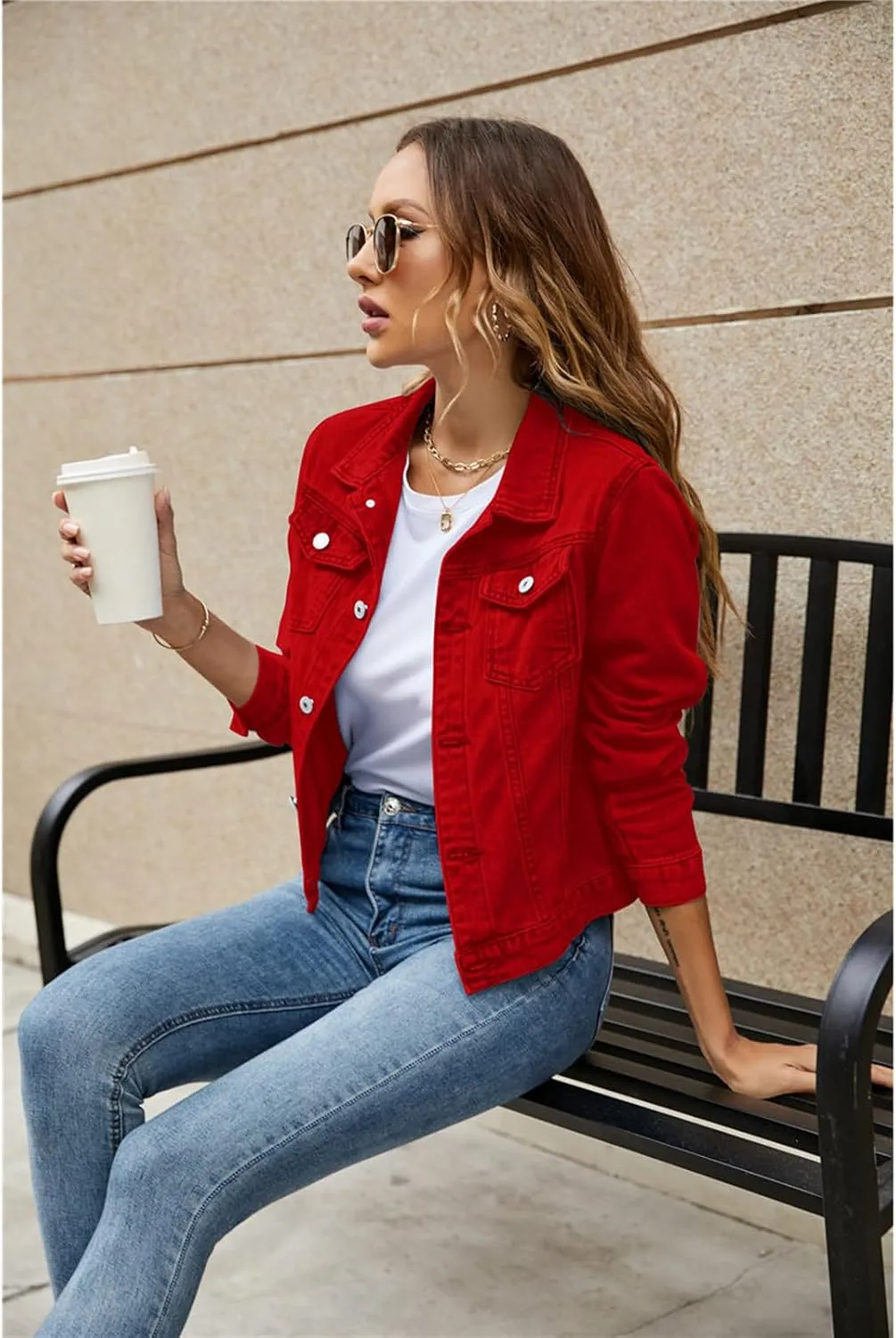 Women 's Basic Denim Jacket Casual Long Sleeve Button Down Stretchy Jean Jacket Coat