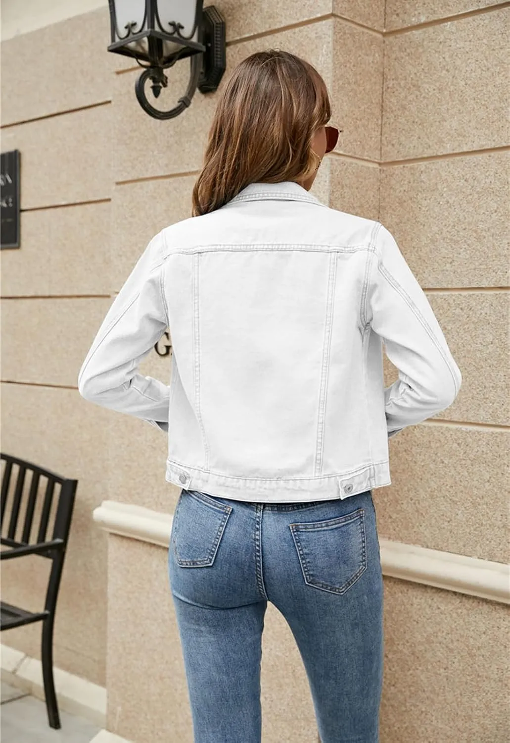 Women 's Basic Denim Jacket Casual Long Sleeve Button Down Stretchy Jean Jacket Coat