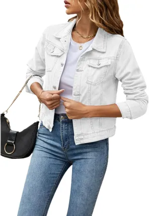 Women 's Basic Denim Jacket Casual Long Sleeve Button Down Stretchy Jean Jacket Coat