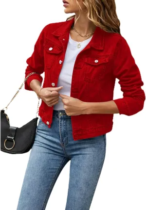 Women 's Basic Denim Jacket Casual Long Sleeve Button Down Stretchy Jean Jacket Coat