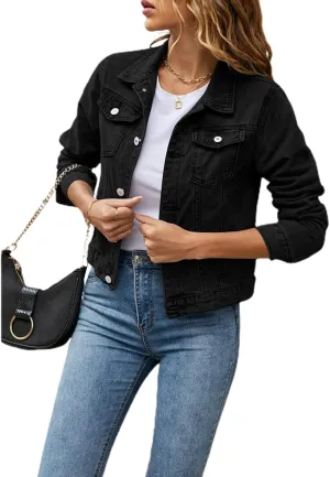 Women 's Basic Denim Jacket Casual Long Sleeve Button Down Stretchy Jean Jacket Coat
