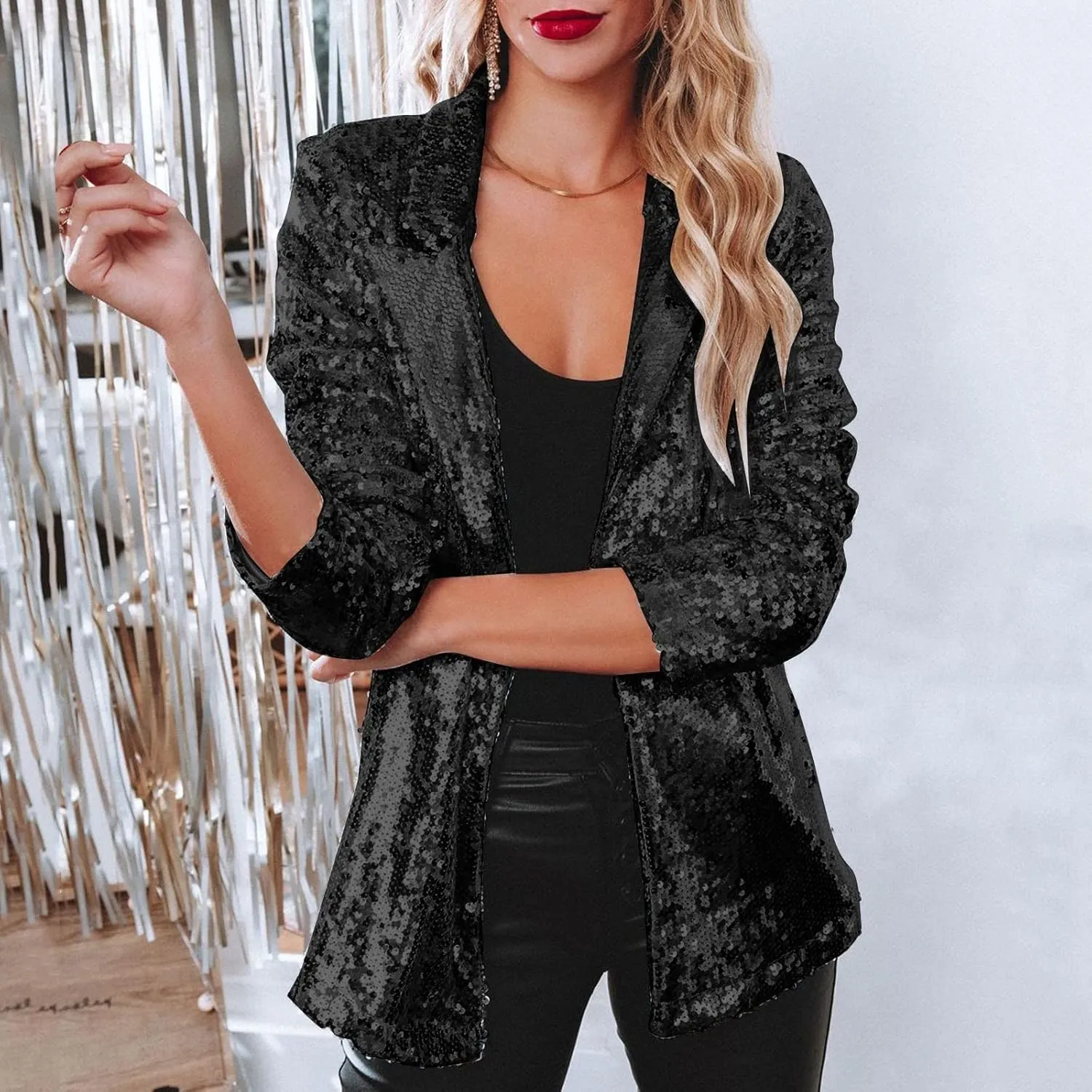 Women Sequins Sequin Casual Long Sleeve Glitter Party Shiny Lapel Coat Rave Outerwear Womens Snow Jackets