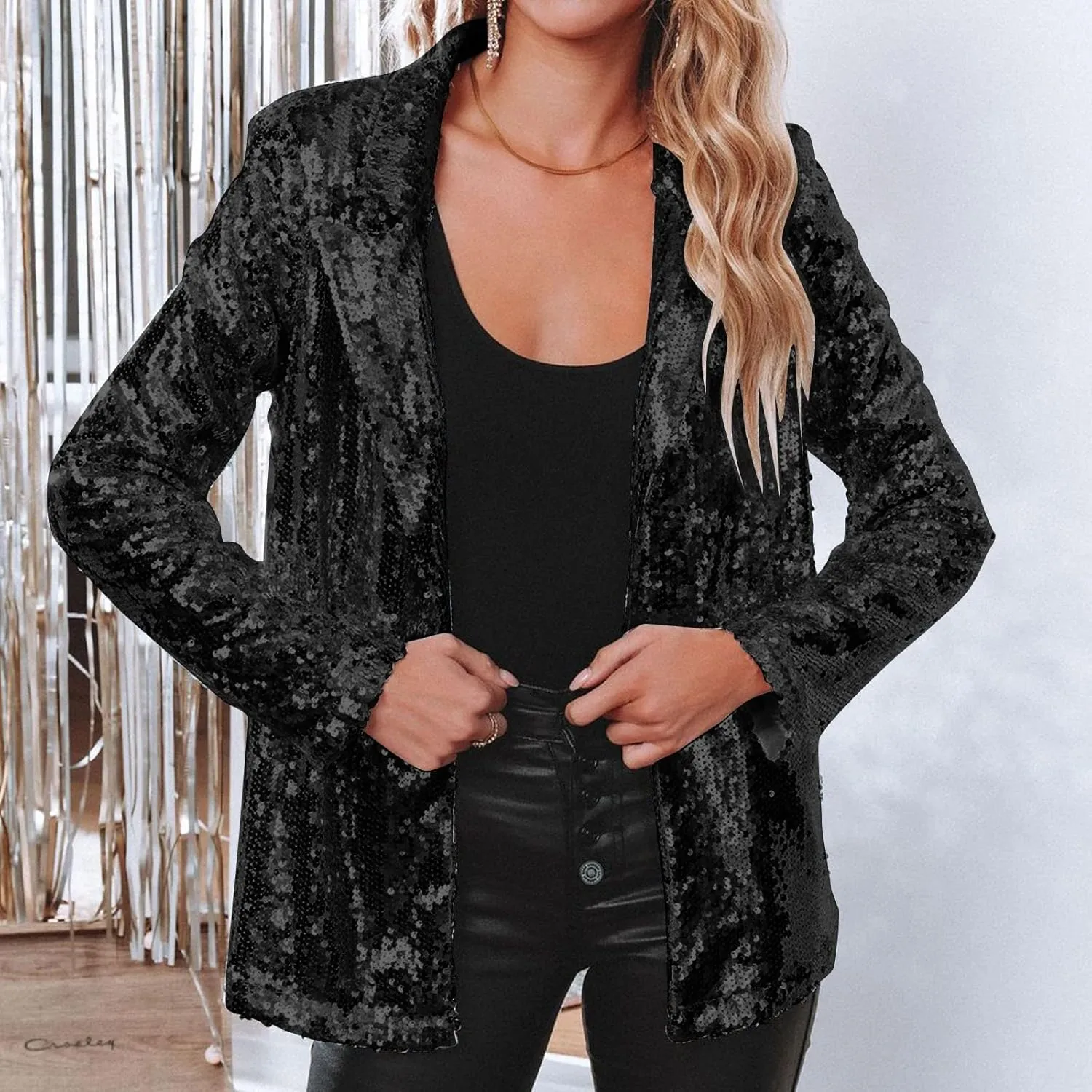 Women Sequins Sequin Casual Long Sleeve Glitter Party Shiny Lapel Coat Rave Outerwear Womens Snow Jackets