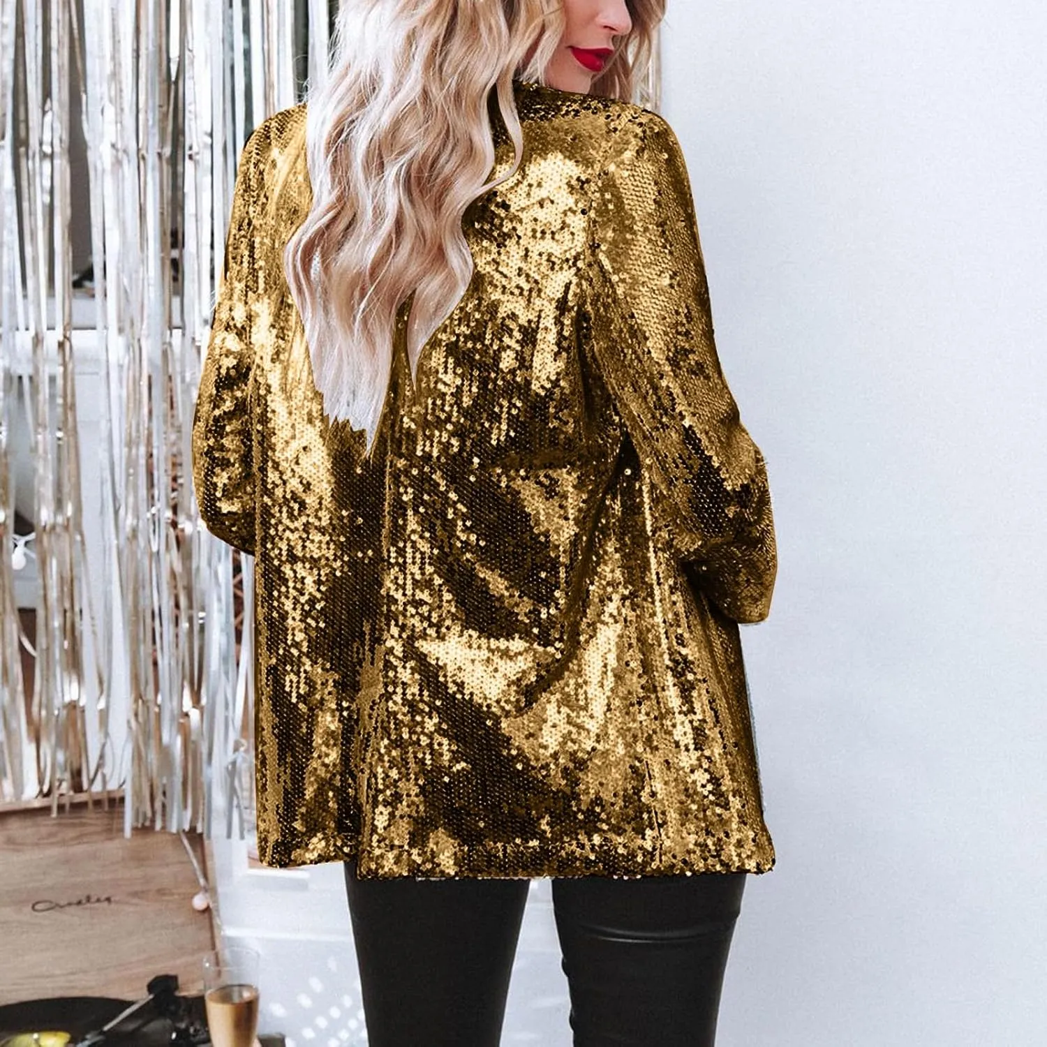 Women Sequins Sequin Casual Long Sleeve Glitter Party Shiny Lapel Coat Rave Outerwear Womens Snow Jackets