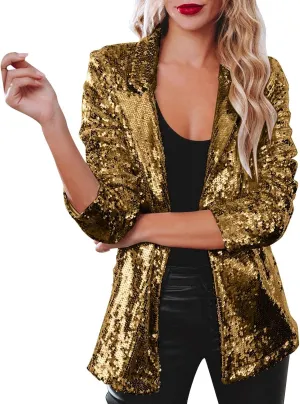 Women Sequins Sequin Casual Long Sleeve Glitter Party Shiny Lapel Coat Rave Outerwear Womens Snow Jackets