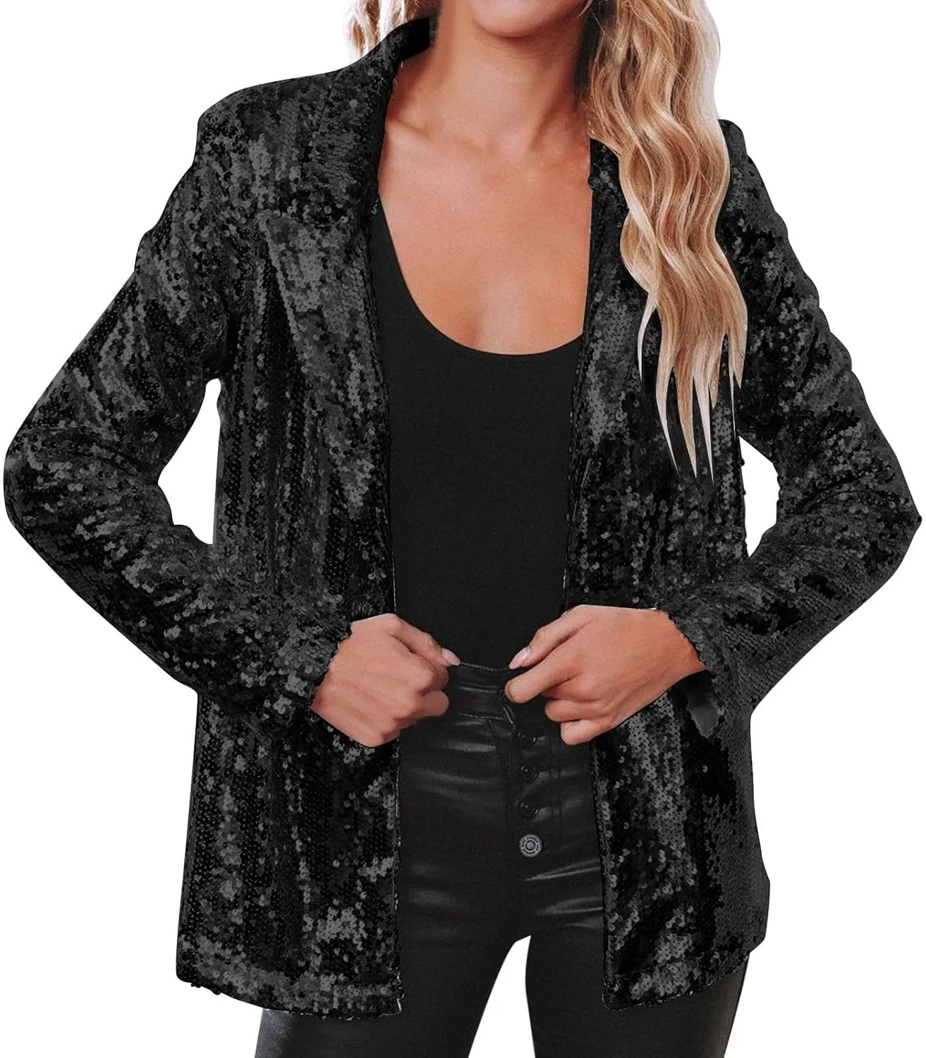 Women Sequins Sequin Casual Long Sleeve Glitter Party Shiny Lapel Coat Rave Outerwear Womens Snow Jackets