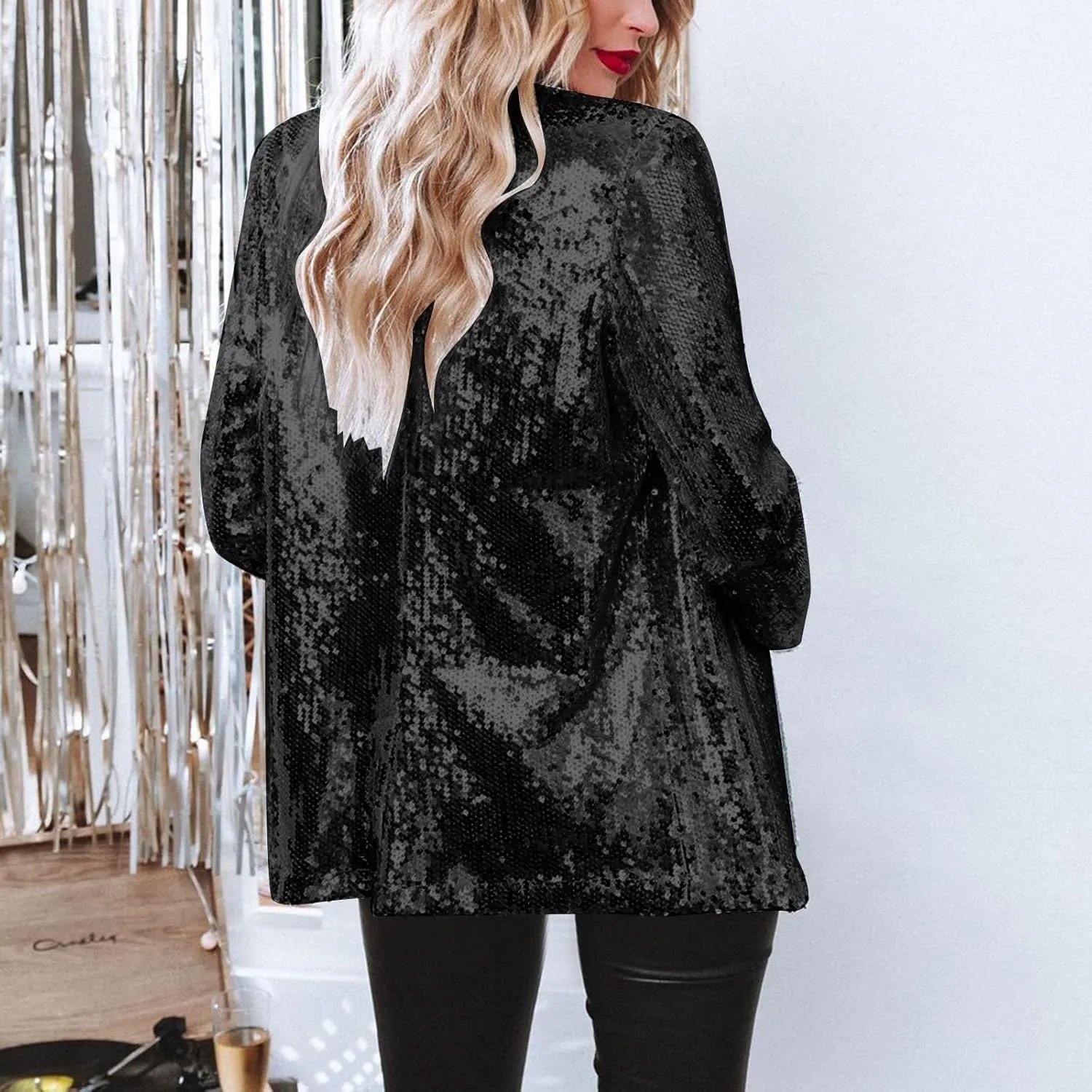Women Sequins Sequin Casual Long Sleeve Glitter Party Shiny Lapel Coat Rave Outerwear Womens Snow Jackets