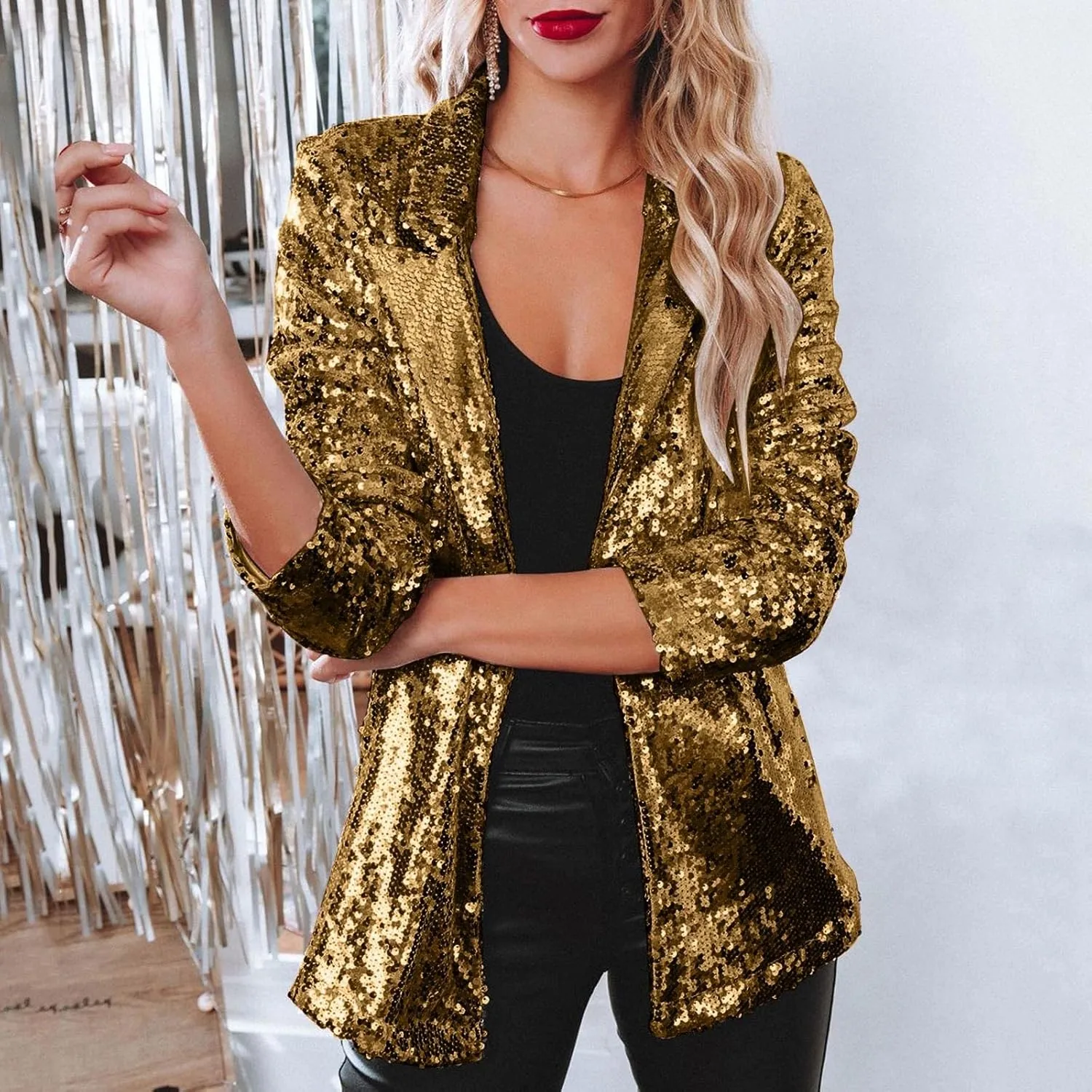 Women Sequins Sequin Casual Long Sleeve Glitter Party Shiny Lapel Coat Rave Outerwear Womens Snow Jackets