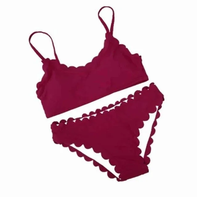 Women Solid Ruffle Swimsuit Bikinis