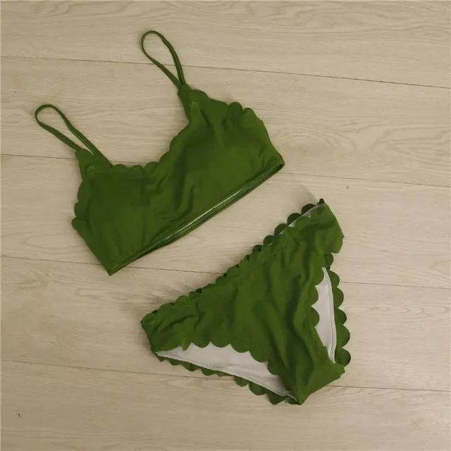 Women Solid Ruffle Swimsuit Bikinis