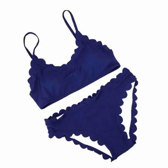 Women Solid Ruffle Swimsuit Bikinis