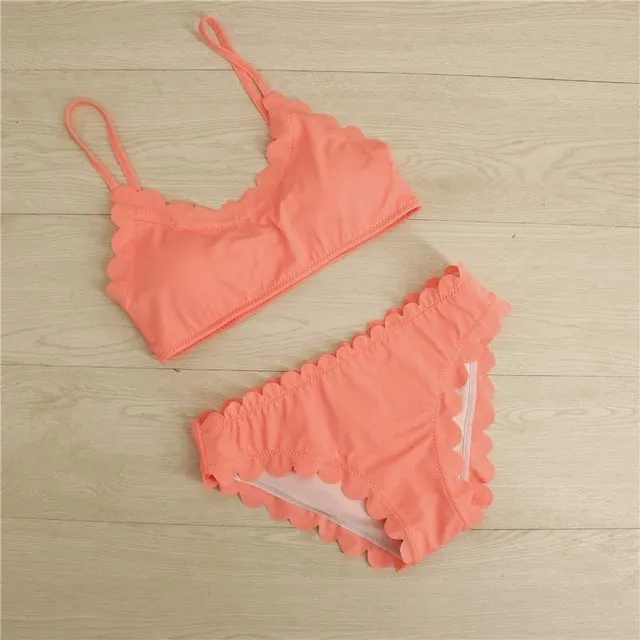 Women Solid Ruffle Swimsuit Bikinis