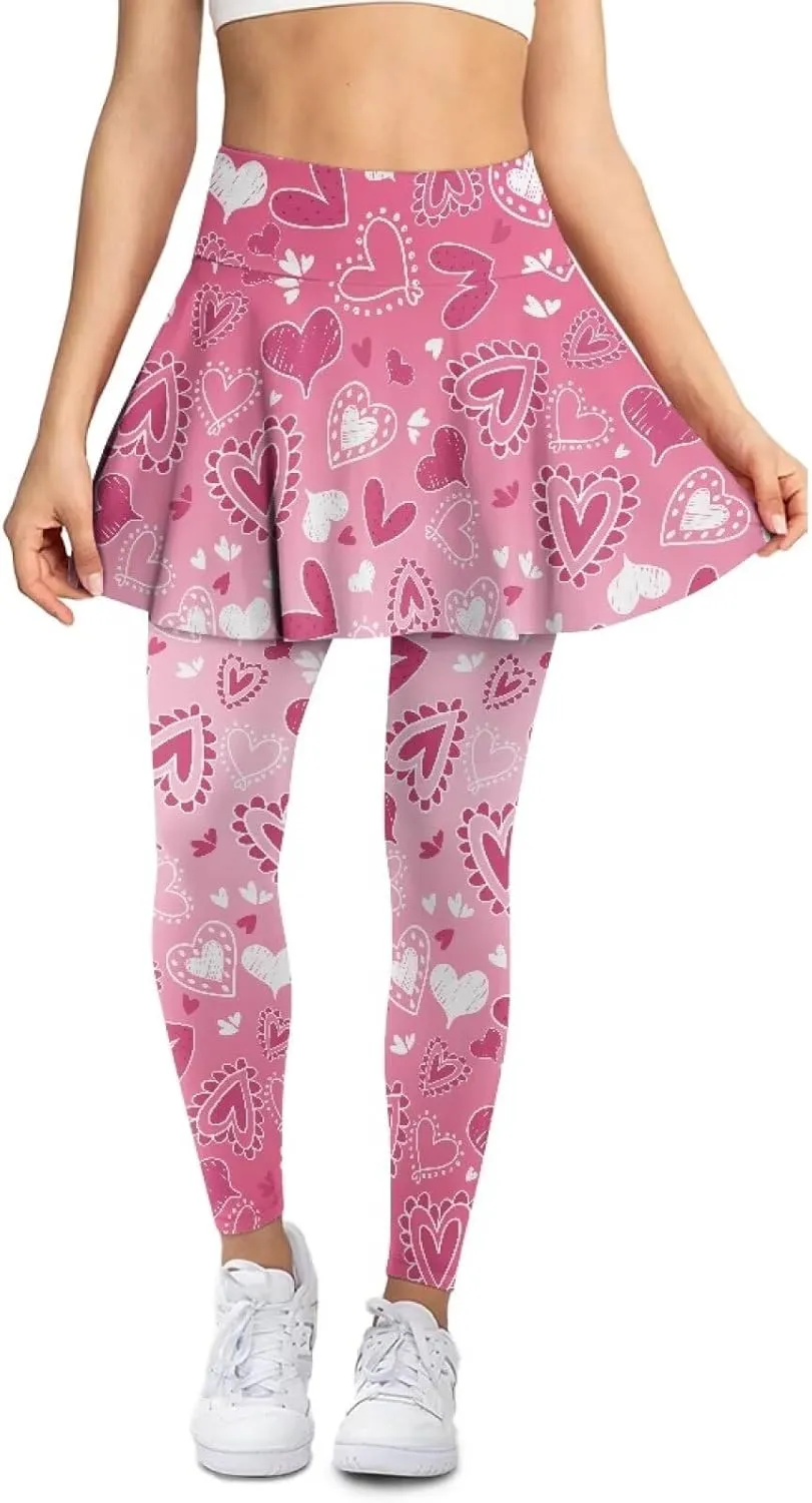 Women Tennis High Waist Skirted Legging Yoga Leggings with Skirts Golf Athletic Skirt with Pockets