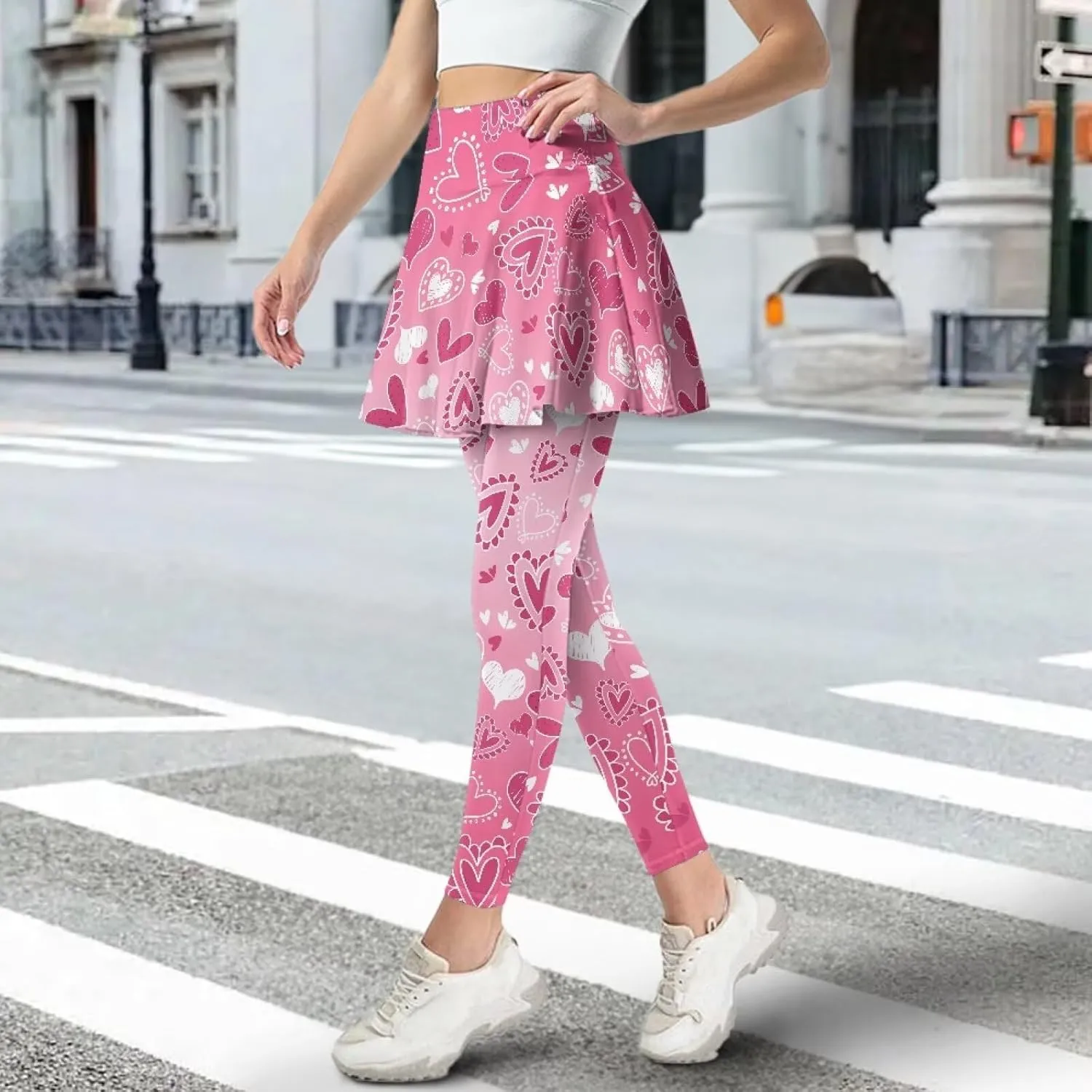 Women Tennis High Waist Skirted Legging Yoga Leggings with Skirts Golf Athletic Skirt with Pockets