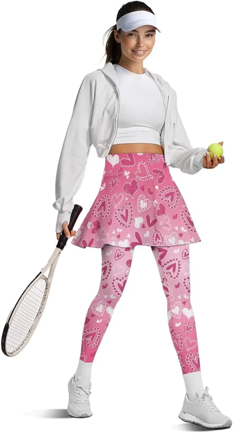 Women Tennis High Waist Skirted Legging Yoga Leggings with Skirts Golf Athletic Skirt with Pockets