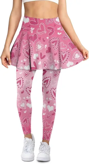 Women Tennis High Waist Skirted Legging Yoga Leggings with Skirts Golf Athletic Skirt with Pockets