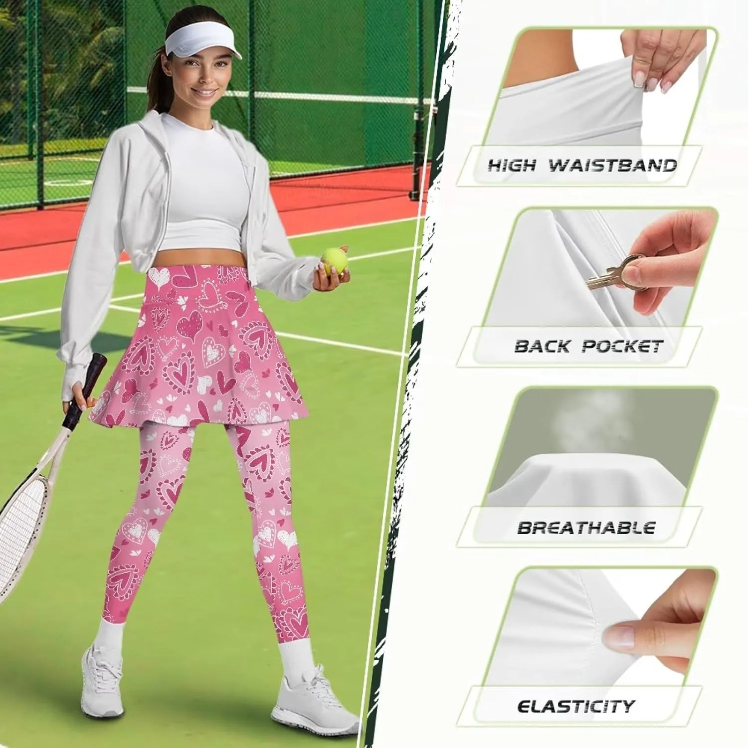 Women Tennis High Waist Skirted Legging Yoga Leggings with Skirts Golf Athletic Skirt with Pockets