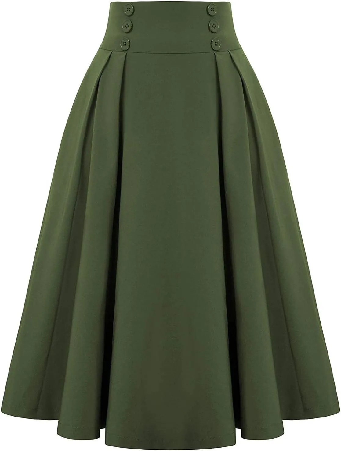Women Vintage A-Line Skirt Elastic High Waist Pleated Skirt Midi Flared Skirt Versatile Stretchy Basic Casual Skirts