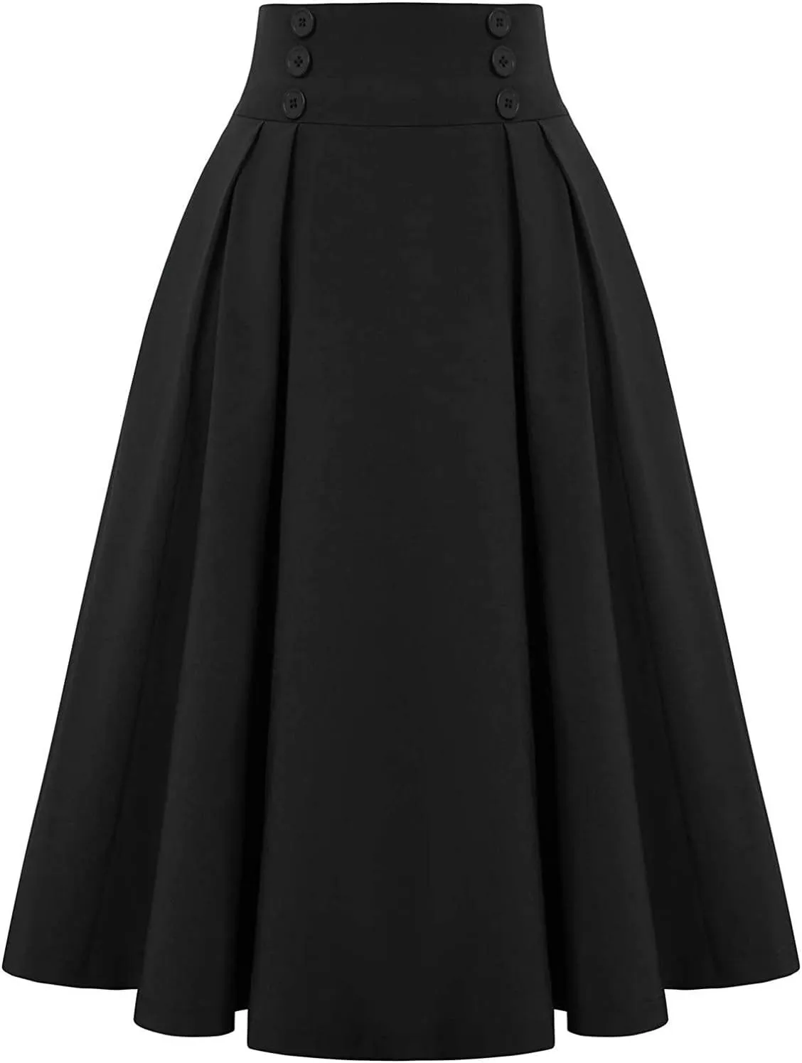 Women Vintage A-Line Skirt Elastic High Waist Pleated Skirt Midi Flared Skirt Versatile Stretchy Basic Casual Skirts
