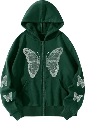 Women Y2K Spider Web Love Heart Hoodies Punk Jacket Coat Streetwear Goth Harajuku Oversized Zip Up Hooded Sweatshirt