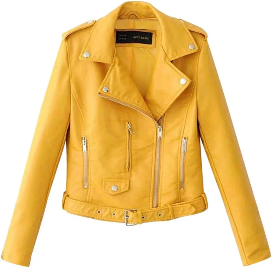 Women's 2023 Fall Faux Leather Biker Motorcycle Jacket Fashion Plus Size Long Sleeve Zipper Slim Fit Short Casual Coat