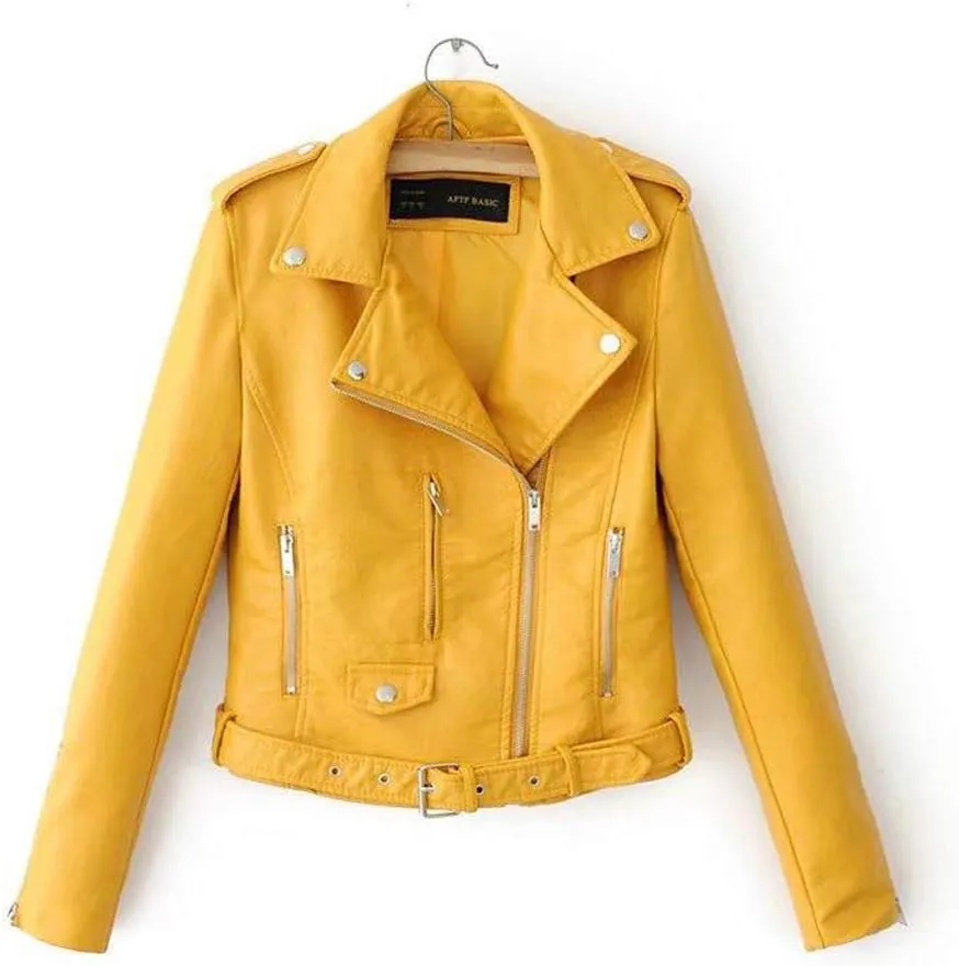 Women's 2023 Fall Faux Leather Biker Motorcycle Jacket Fashion Plus Size Long Sleeve Zipper Slim Fit Short Casual Coat