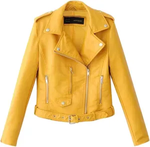Women's 2023 Fall Faux Leather Biker Motorcycle Jacket Fashion Plus Size Long Sleeve Zipper Slim Fit Short Casual Coat