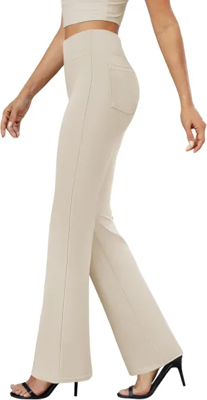 Womens Bootcut Dress Pants Business Casual Work Pants with Pockets High Waist Stretchy Trousers Pull On Office Slacks