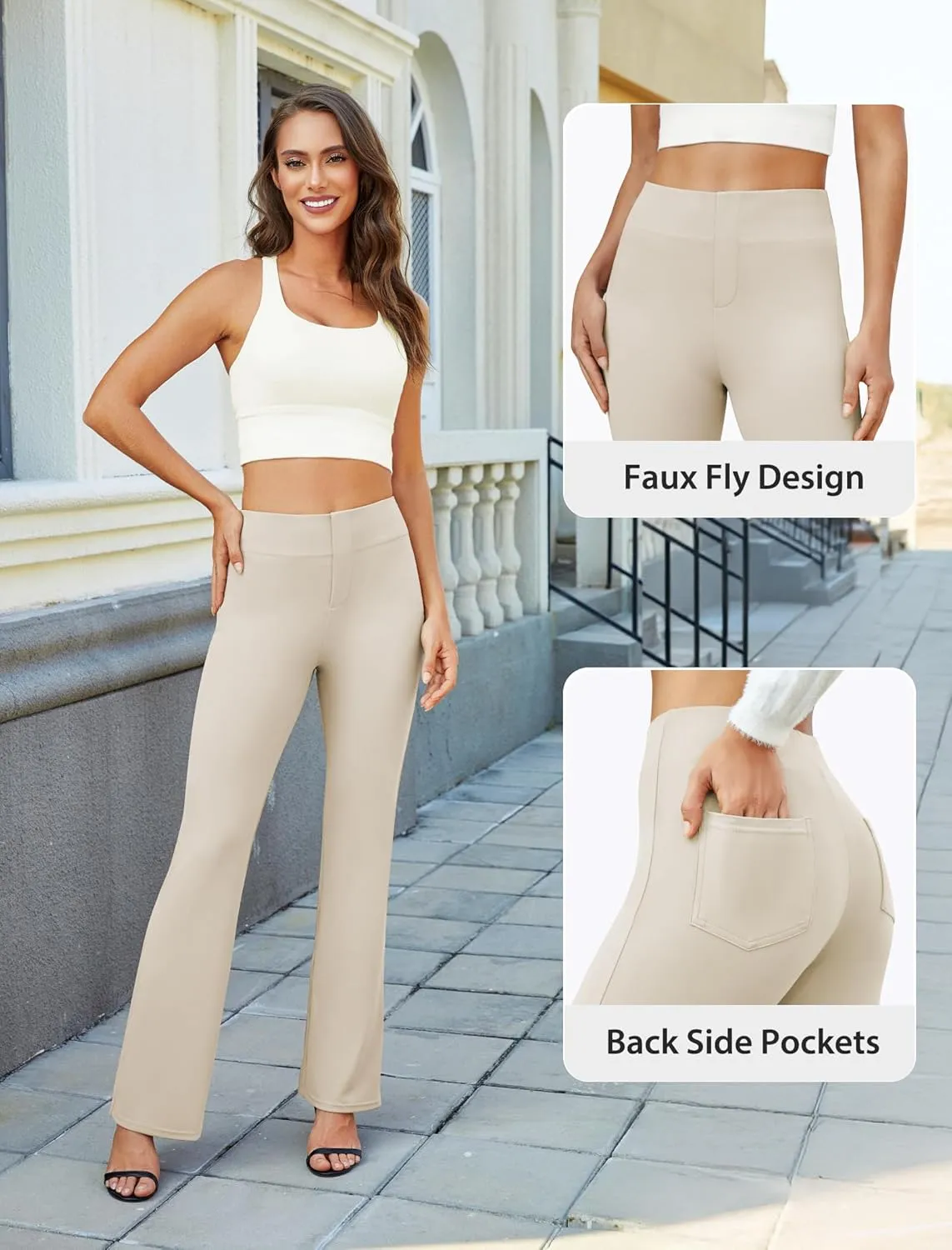 Womens Bootcut Dress Pants Business Casual Work Pants with Pockets High Waist Stretchy Trousers Pull On Office Slacks