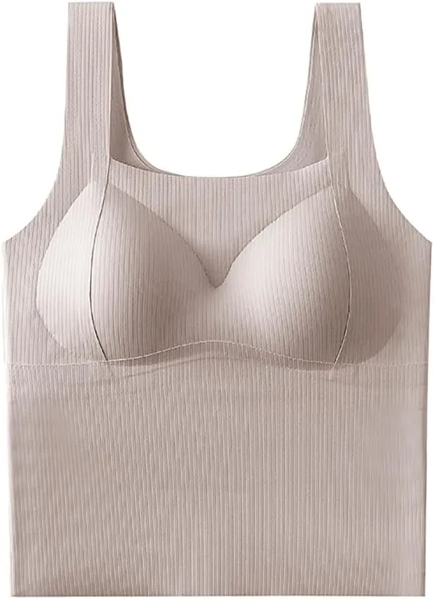 Womens Built-in Bra Padded Camisole Tanks Tops, Women's Compression Camisole, Womens Tank Tops Ultra-Soft Nylon Seamless and
