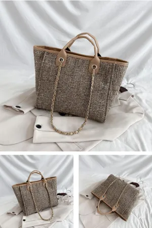 Women's Canvas Totes Chain Handbag Shoulder Crossbody Bucket Bag Beach Vacation Large Capacity Versatile Hobo Top Handle