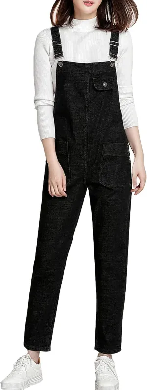 Women's Casual Loose Denim Bib Strap Overalls Jumpsuits Harem Romper Pants