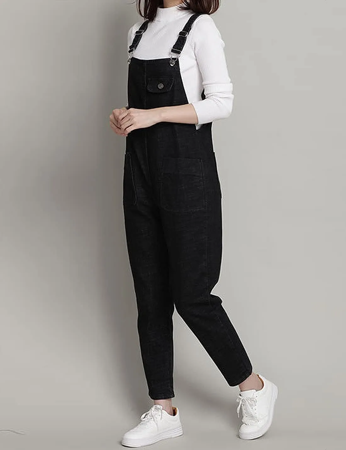 Women's Casual Loose Denim Bib Strap Overalls Jumpsuits Harem Romper Pants