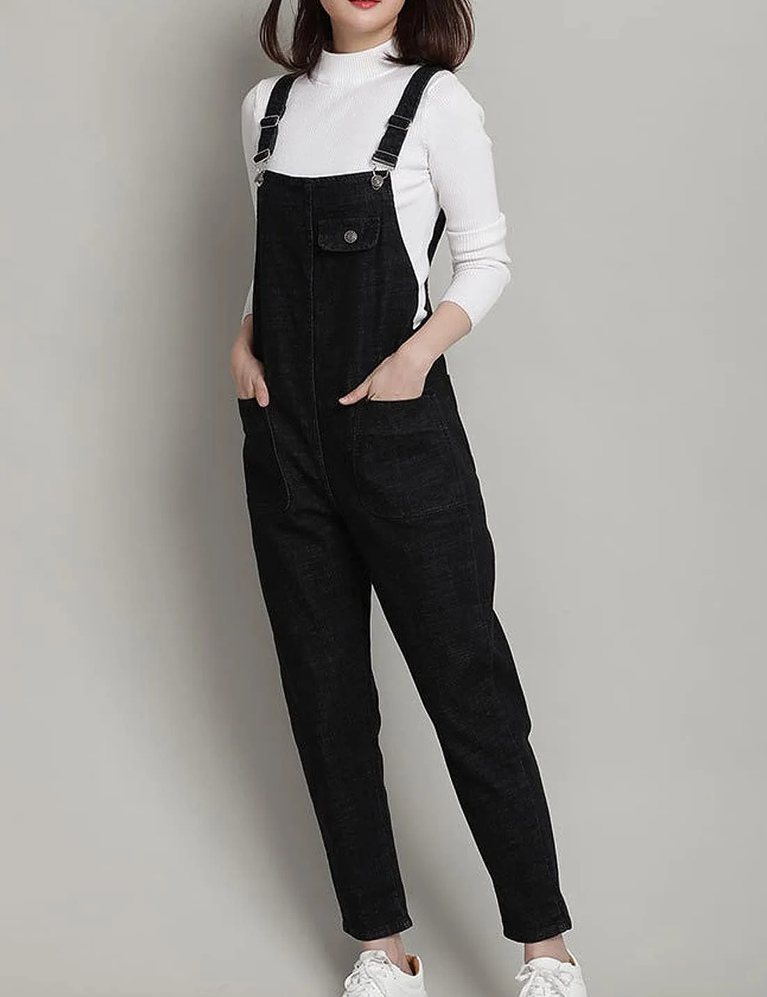 Women's Casual Loose Denim Bib Strap Overalls Jumpsuits Harem Romper Pants