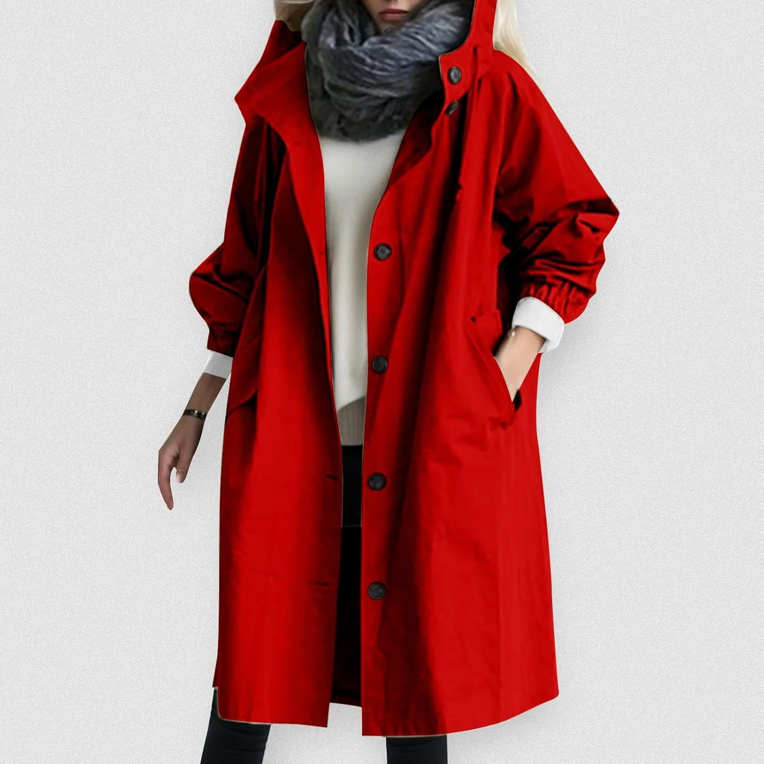 Women's Casual Mid Length Trench Coat Belted Waist Long Sleeve Outerwear Womens Windbreaker Nylon Pants