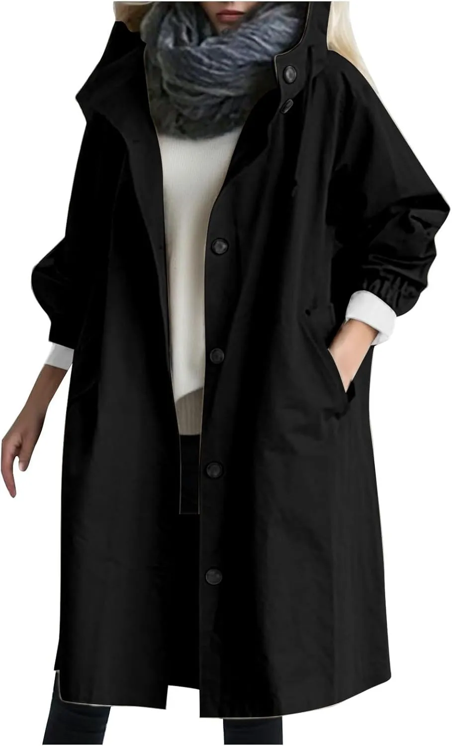 Women's Casual Mid Length Trench Coat Belted Waist Long Sleeve Outerwear Womens Windbreaker Nylon Pants
