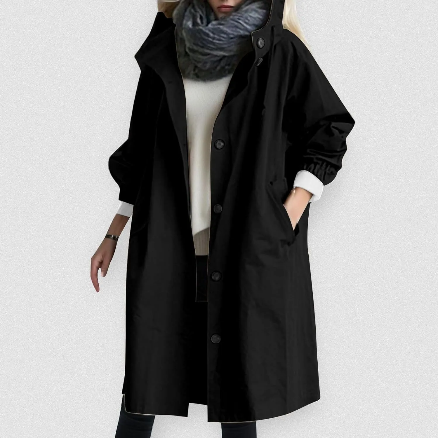 Women's Casual Mid Length Trench Coat Belted Waist Long Sleeve Outerwear Womens Windbreaker Nylon Pants