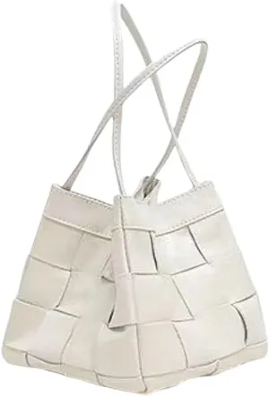 Women's Cowhide Denim Canvas Bucket Woven Box Bag Shoulder Crossbody Bag Versatile Handbag Hobo Vintage Large Capacity