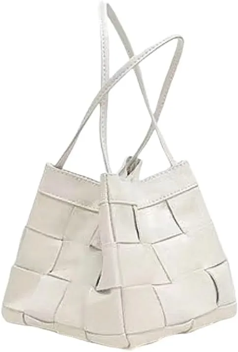 Women's Cowhide Denim Canvas Bucket Woven Box Bag Shoulder Crossbody Bag Versatile Handbag Hobo Vintage Large Capacity